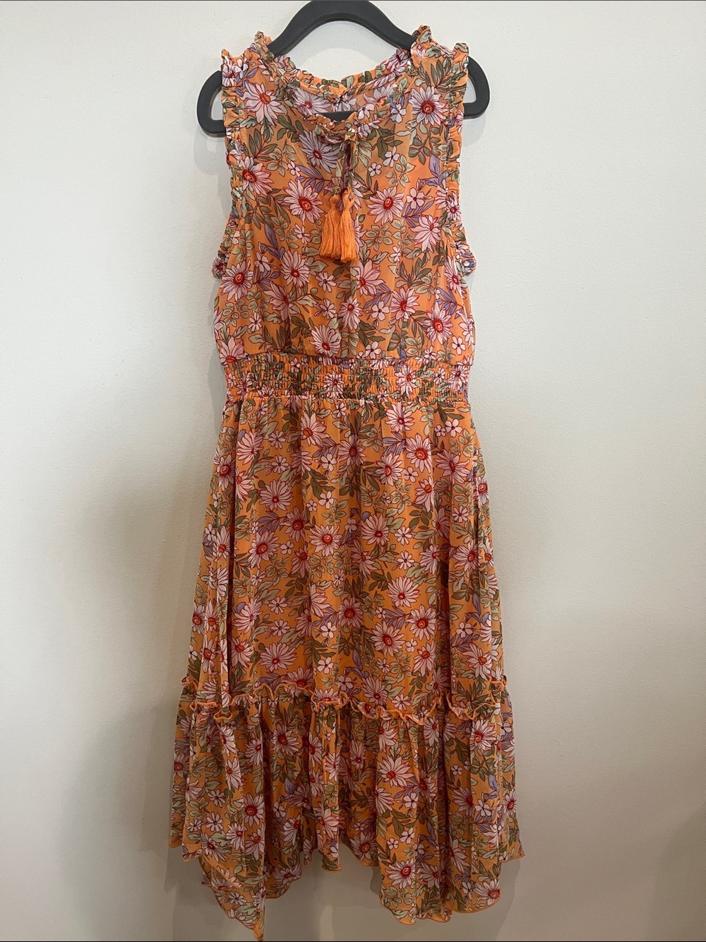 Kids Orange Floral Ruffle Sundress